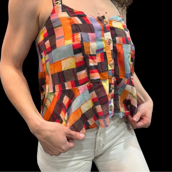 Anthropologie Pilcro Abstract Peplum Tank Women's Small Multicolor Patchwork - Picture 1 of 3